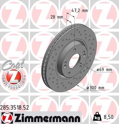 Zimmermann 285.3518.52 - Тормозной диск unicars.by