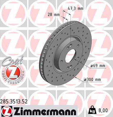 Zimmermann 285.3513.52 - Тормозной диск unicars.by