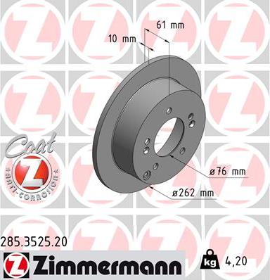 Zimmermann 285.3525.20 - Тормозной диск unicars.by