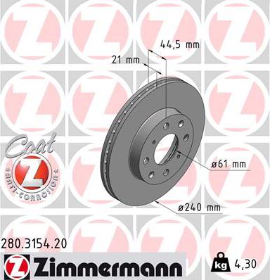 Zimmermann 280.3154.20 - Тормозной диск unicars.by