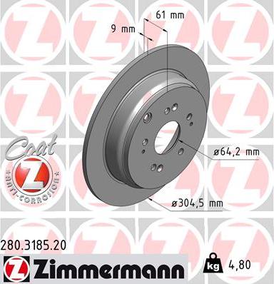 Zimmermann 280.3185.20 - Тормозной диск unicars.by