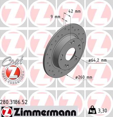 Zimmermann 280.3186.52 - Тормозной диск unicars.by