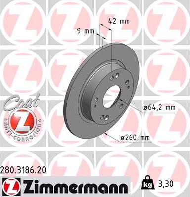 Zimmermann 280.3186.20 - Тормозной диск unicars.by