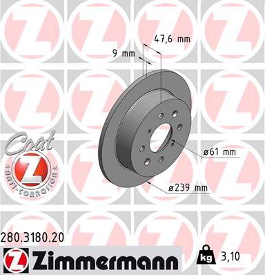 Zimmermann 280.3180.20 - Тормозной диск unicars.by