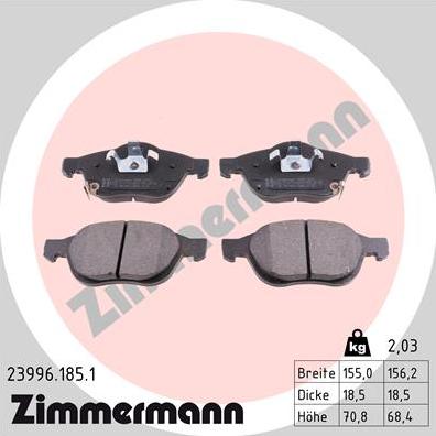 Zimmermann 23996.185.1 - Тормозные колодки, дисковые, комплект unicars.by