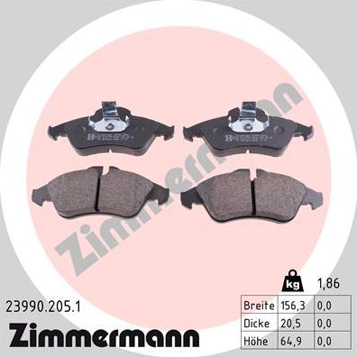 Zimmermann 23990.205.1 - Тормозные колодки, дисковые, комплект unicars.by