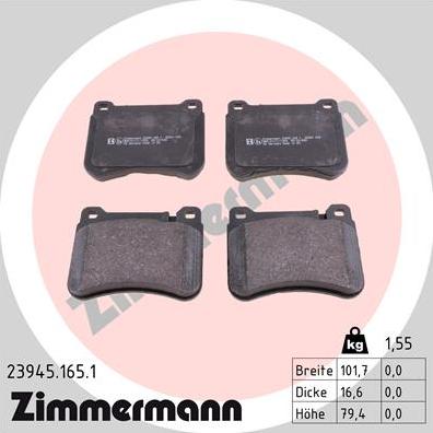 Zimmermann 23945.165.1 - Тормозные колодки, дисковые, комплект unicars.by