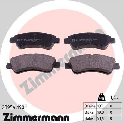 Zimmermann 23954.190.1 - Тормозные колодки, дисковые, комплект unicars.by