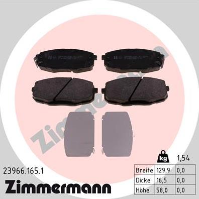 Zimmermann 23966.165.1 - Тормозные колодки, дисковые, комплект unicars.by