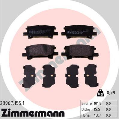 Zimmermann 23967.155.1 - Тормозные колодки, дисковые, комплект unicars.by