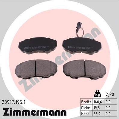 Zimmermann 23917.195.1 - Тормозные колодки, дисковые, комплект unicars.by