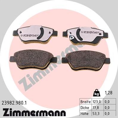 Zimmermann 23982.980.1 - Тормозные колодки, дисковые, комплект unicars.by