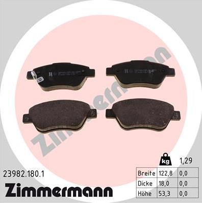 Zimmermann 23982.180.1 - Тормозные колодки, дисковые, комплект unicars.by