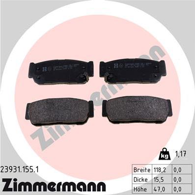 Zimmermann 23931.155.1 - Тормозные колодки, дисковые, комплект unicars.by