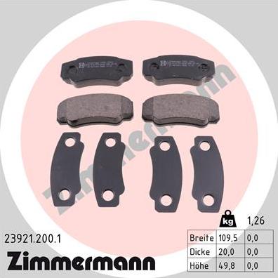 Zimmermann 23921.200.1 - Тормозные колодки, дисковые, комплект unicars.by