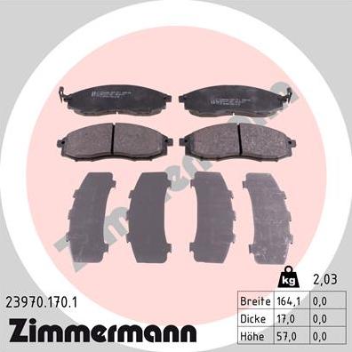 Zimmermann 23970.170.1 - Тормозные колодки, дисковые, комплект unicars.by