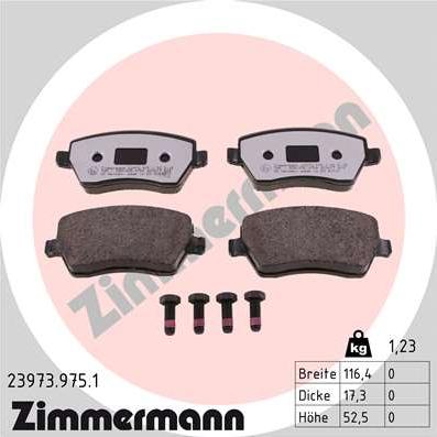 Zimmermann 23973.975.1 - Тормозные колодки, дисковые, комплект unicars.by