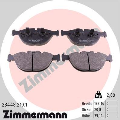 Zimmermann 23448.210.1 - Тормозные колодки, дисковые, комплект unicars.by