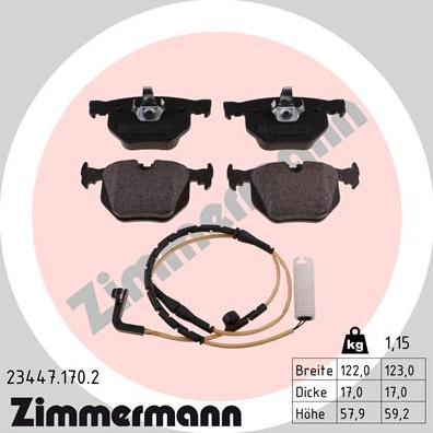 Zimmermann 23447.170.2 - Тормозные колодки, дисковые, комплект unicars.by