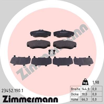 Zimmermann 23452.190.1 - Тормозные колодки, дисковые, комплект unicars.by