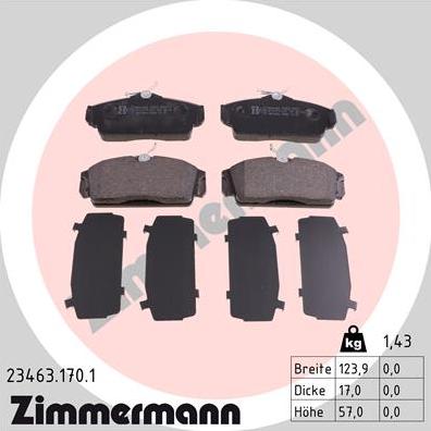 Zimmermann 23463.170.1 - Тормозные колодки, дисковые, комплект unicars.by