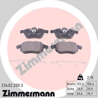 Zimmermann 23402.200.3 - Тормозные колодки, дисковые, комплект unicars.by