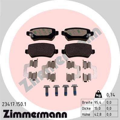 Zimmermann 23417.150.1 - Тормозные колодки, дисковые, комплект unicars.by