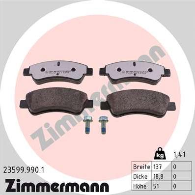 Zimmermann 23599.990.1 - Тормозные колодки, дисковые, комплект unicars.by