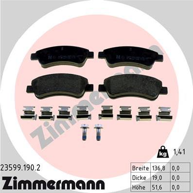 Zimmermann 23599.190.2 - Тормозные колодки, дисковые, комплект unicars.by