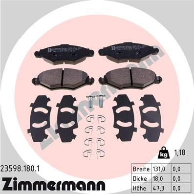 Zimmermann 23598.180.1 - Тормозные колодки, дисковые, комплект unicars.by