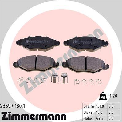 Zimmermann 23597.180.1 - Тормозные колодки, дисковые, комплект unicars.by