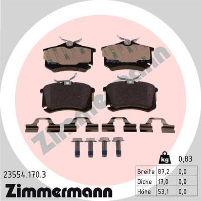 Zimmermann 23554.170.3 - Тормозные колодки, дисковые, комплект unicars.by