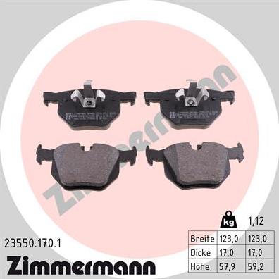 Zimmermann 23550.170.1 - Тормозные колодки, дисковые, комплект unicars.by