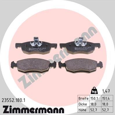 Zimmermann 23552.180.1 - Тормозные колодки, дисковые, комплект unicars.by