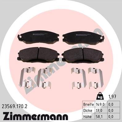 Zimmermann 23569.170.2 - Тормозные колодки, дисковые, комплект unicars.by