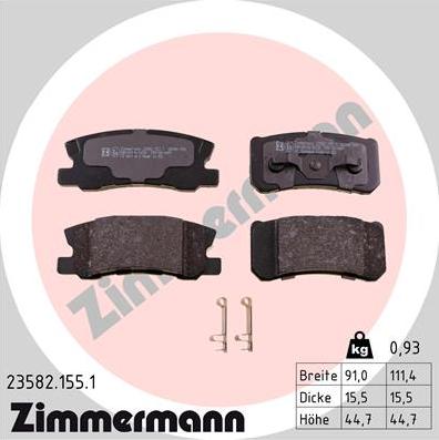 Zimmermann 23582.155.1 - Тормозные колодки, дисковые, комплект unicars.by