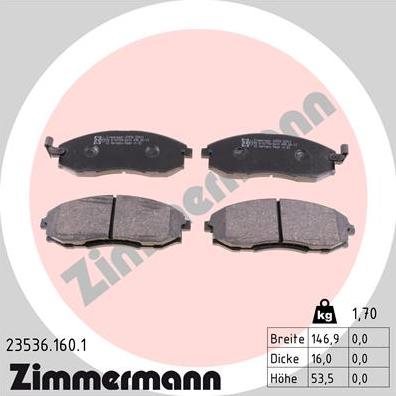 Zimmermann 23536.160.1 - Тормозные колодки, дисковые, комплект unicars.by