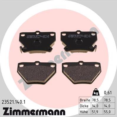 Zimmermann 23521.140.1 - Тормозные колодки, дисковые, комплект unicars.by