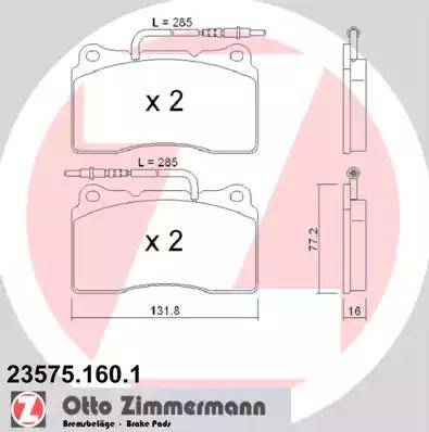 Zimmermann 23575.160.1 - Тормозные колодки, дисковые, комплект unicars.by