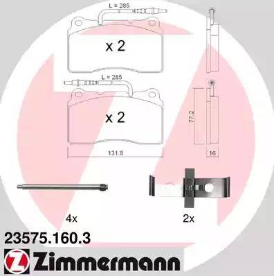 Zimmermann 23575.160.3 - Тормозные колодки, дисковые, комплект unicars.by