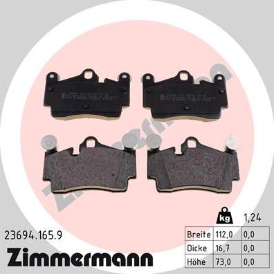 Zimmermann 23694.165.9 - Тормозные колодки, дисковые, комплект unicars.by