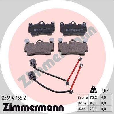 Zimmermann 23694.165.2 - Тормозные колодки, дисковые, комплект unicars.by