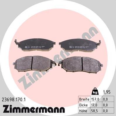 Zimmermann 23698.170.1 - Тормозные колодки, дисковые, комплект unicars.by