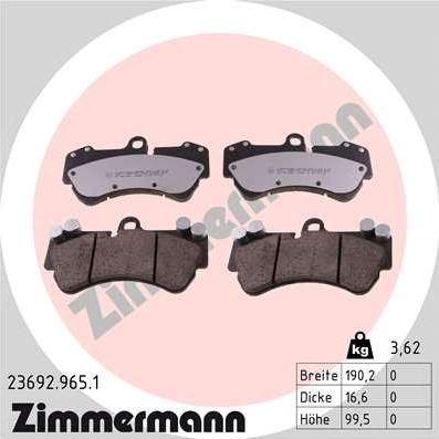 Zimmermann 23692.965.1 - Тормозные колодки, дисковые, комплект unicars.by