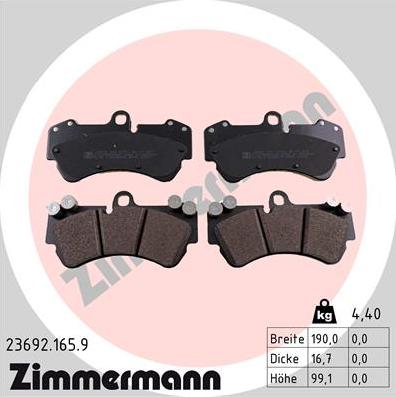 Zimmermann 23692.165.9 - Тормозные колодки, дисковые, комплект unicars.by