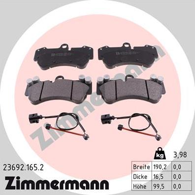 Zimmermann 23692.165.2 - Тормозные колодки, дисковые, комплект unicars.by