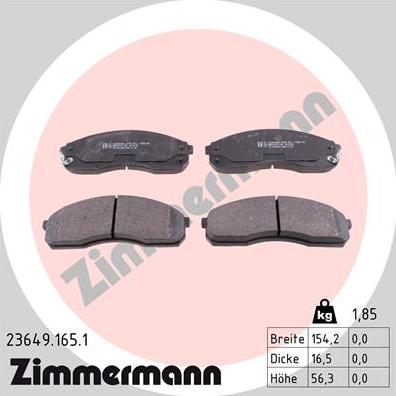 Zimmermann 23649.165.1 - Тормозные колодки, дисковые, комплект unicars.by