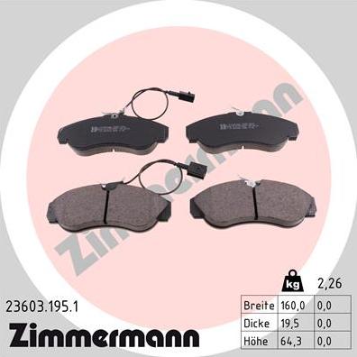 Zimmermann 23603.195.1 - Тормозные колодки, дисковые, комплект unicars.by