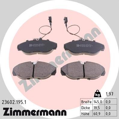 Zimmermann 23602.195.1 - Тормозные колодки, дисковые, комплект unicars.by