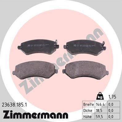 Zimmermann 23638.185.1 - Тормозные колодки, дисковые, комплект unicars.by